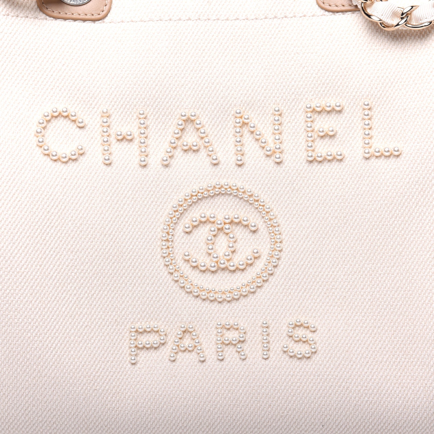Chanel Canvas Pearl Medium Deauville Tote Ecru Beige 11 of 12