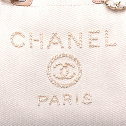 Chanel Canvas Pearl Medium Deauville Tote Ecru Beige 11 of 12