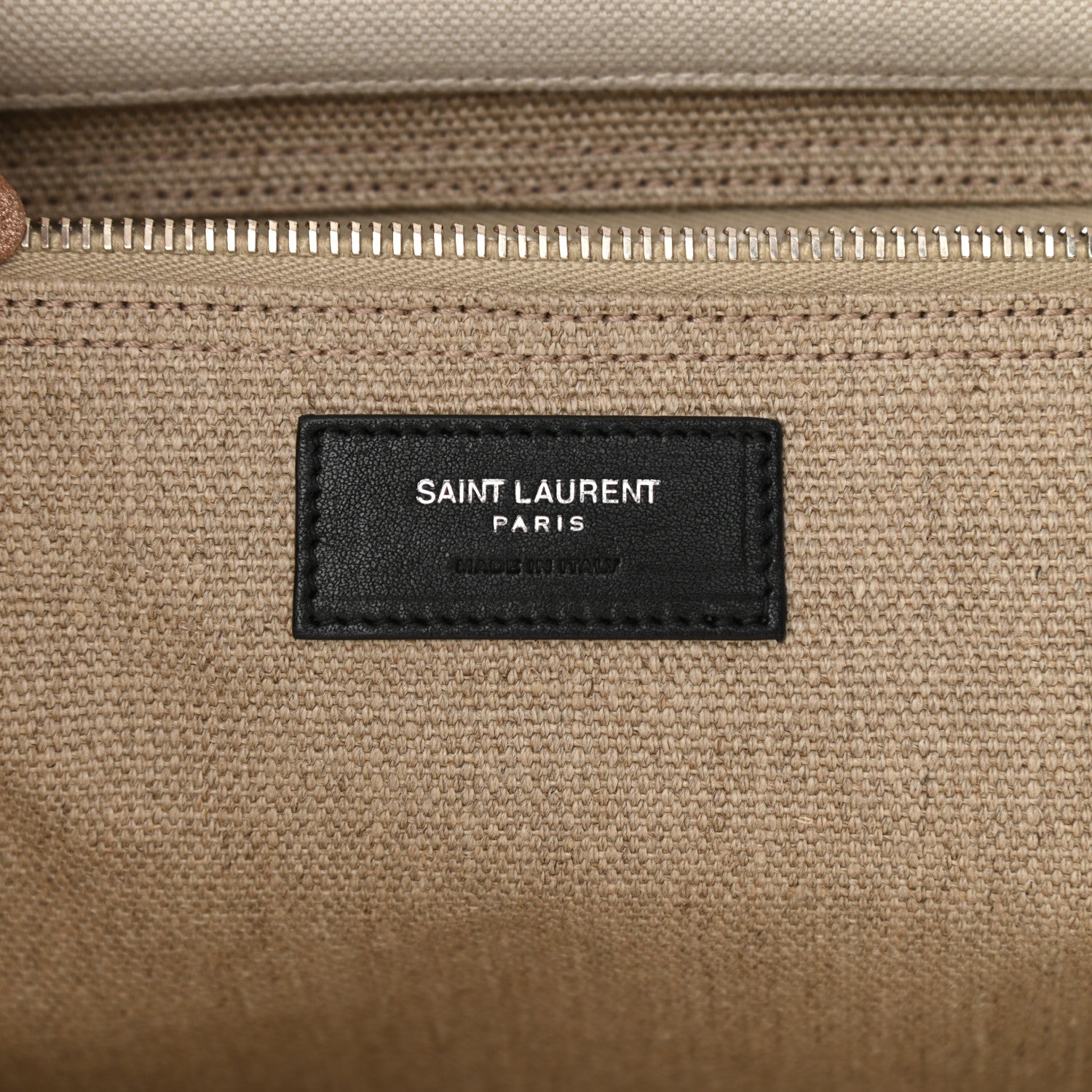 Saint Laurent Linen Calfskin Small Rive Gauche Tote Greggio Natural 6 of 10