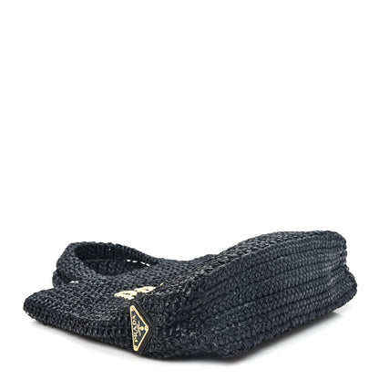 Prada Yarn Raffia Effect Crochet Small Logo Tote Black 4 of 9