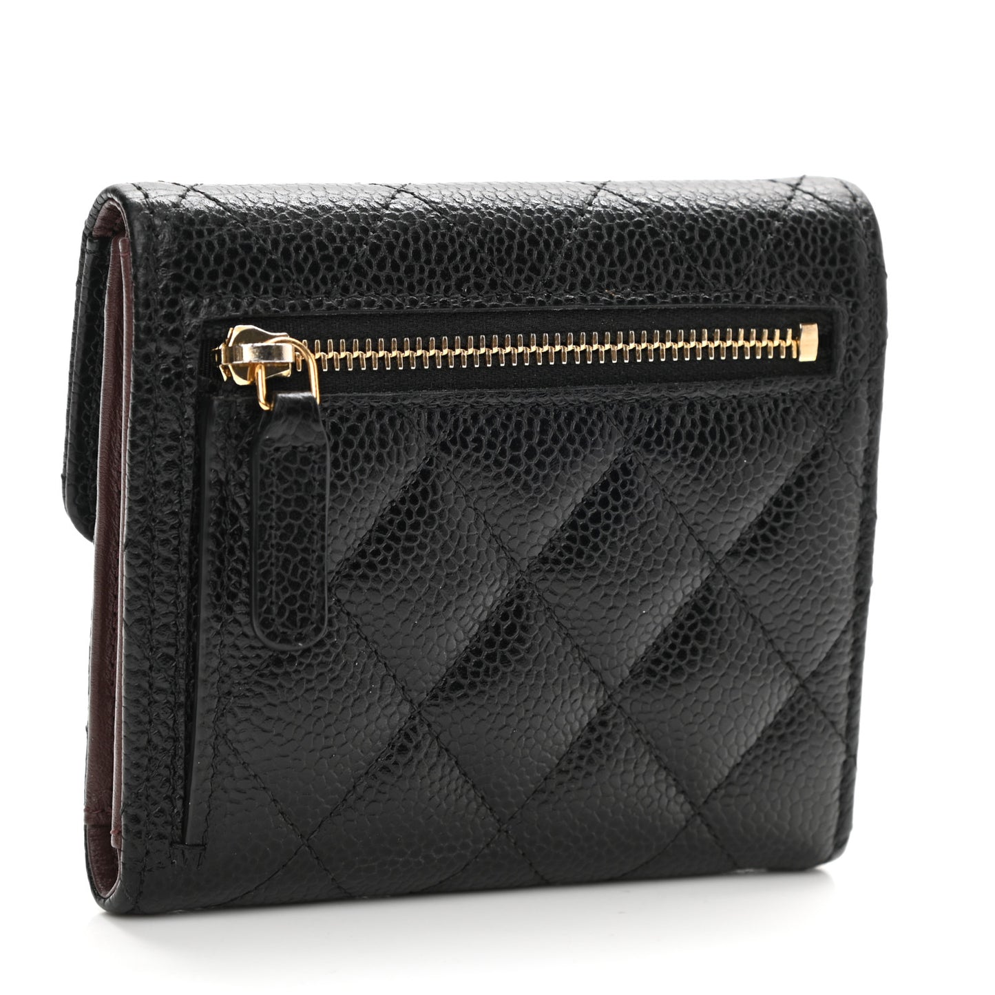 Caviar Quilted Compact Flap Wallet Black