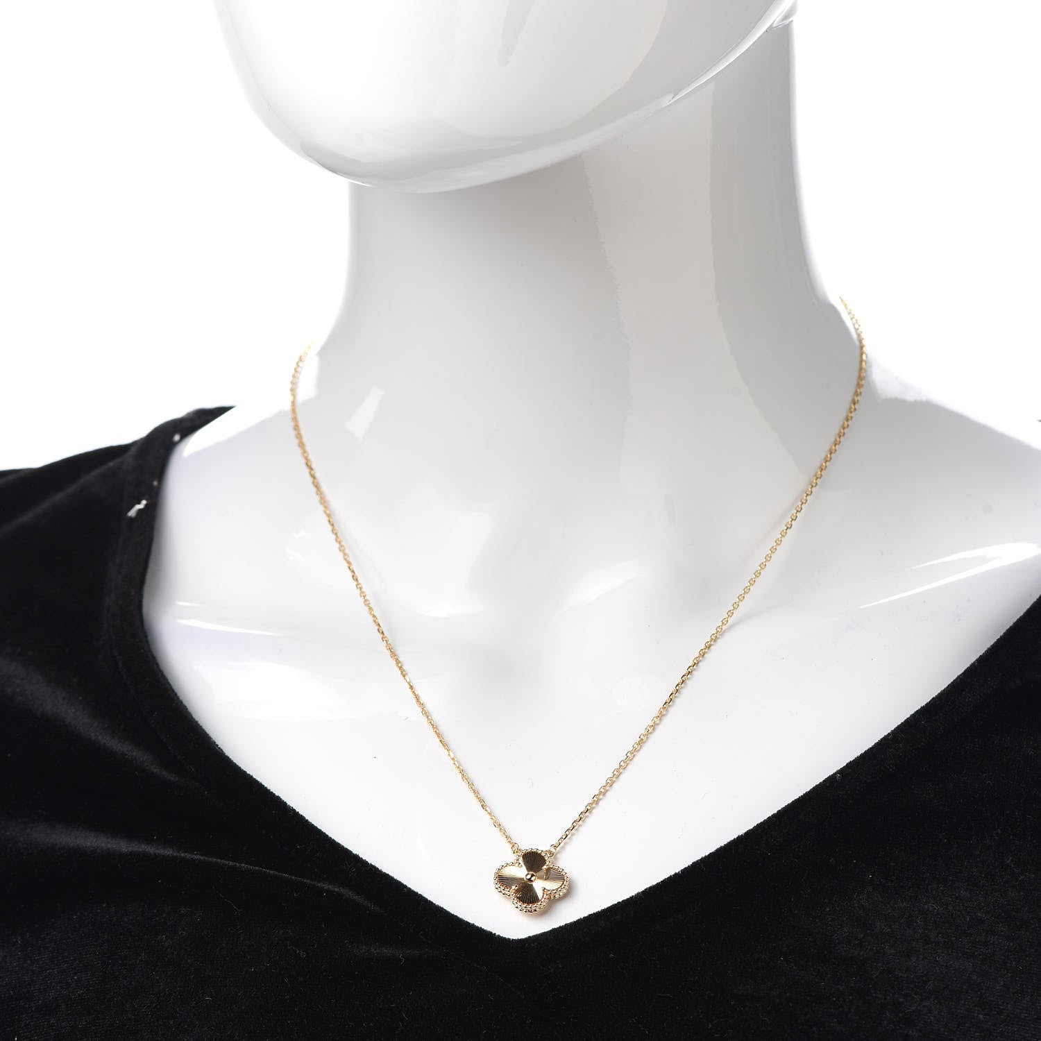 Van Cleef & Arpels 18K Yellow Gold Guilloche Vintage Alhambra Pendant Necklace 2 of 8