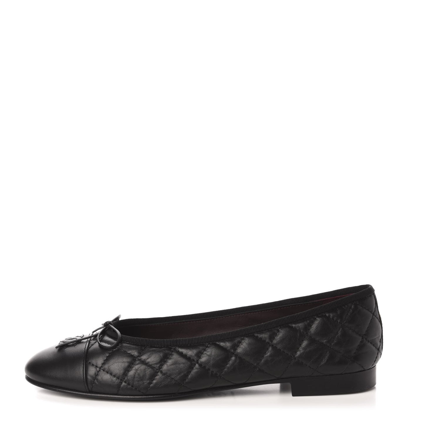 Aged Calfskin Quilted Cap Toe Ballerina Flats 41 Black