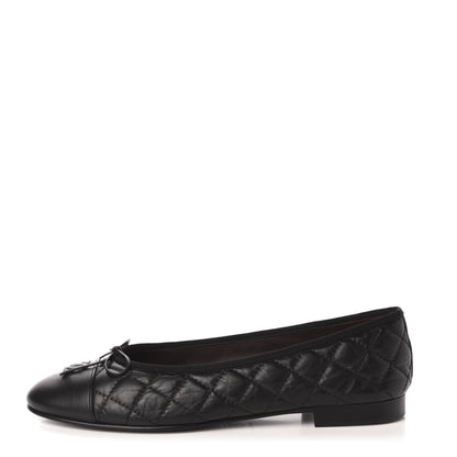 Chanel Aged Calfskin Quilted Cap Toe Ballerina Flats 41 Black 1 of 9
