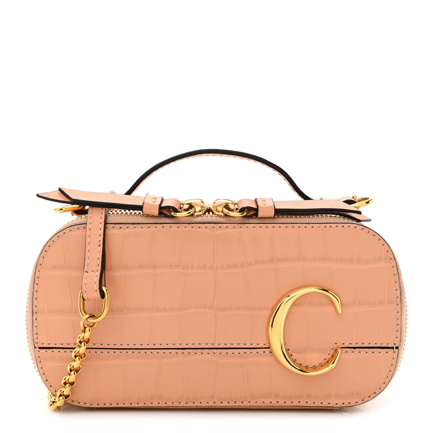Calfskin Crocodile Embossed Mini C Vanity Bag Nut