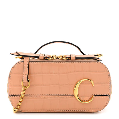 Chloe Calfskin Crocodile Embossed Mini C Vanity Bag Nut 1 of 12