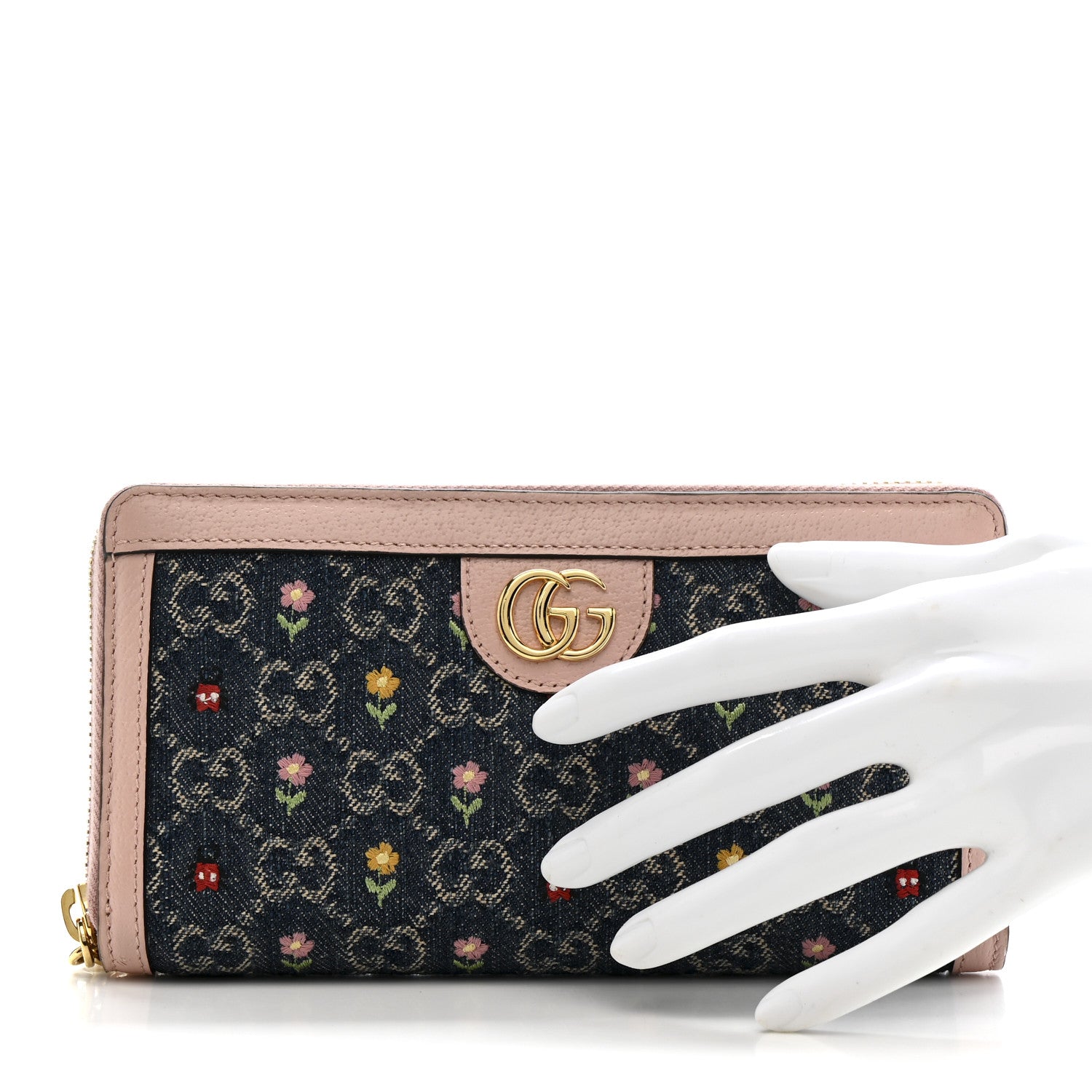Gucci New Denim GG Monogram Calfskin Love Parade Zip Around Wallet