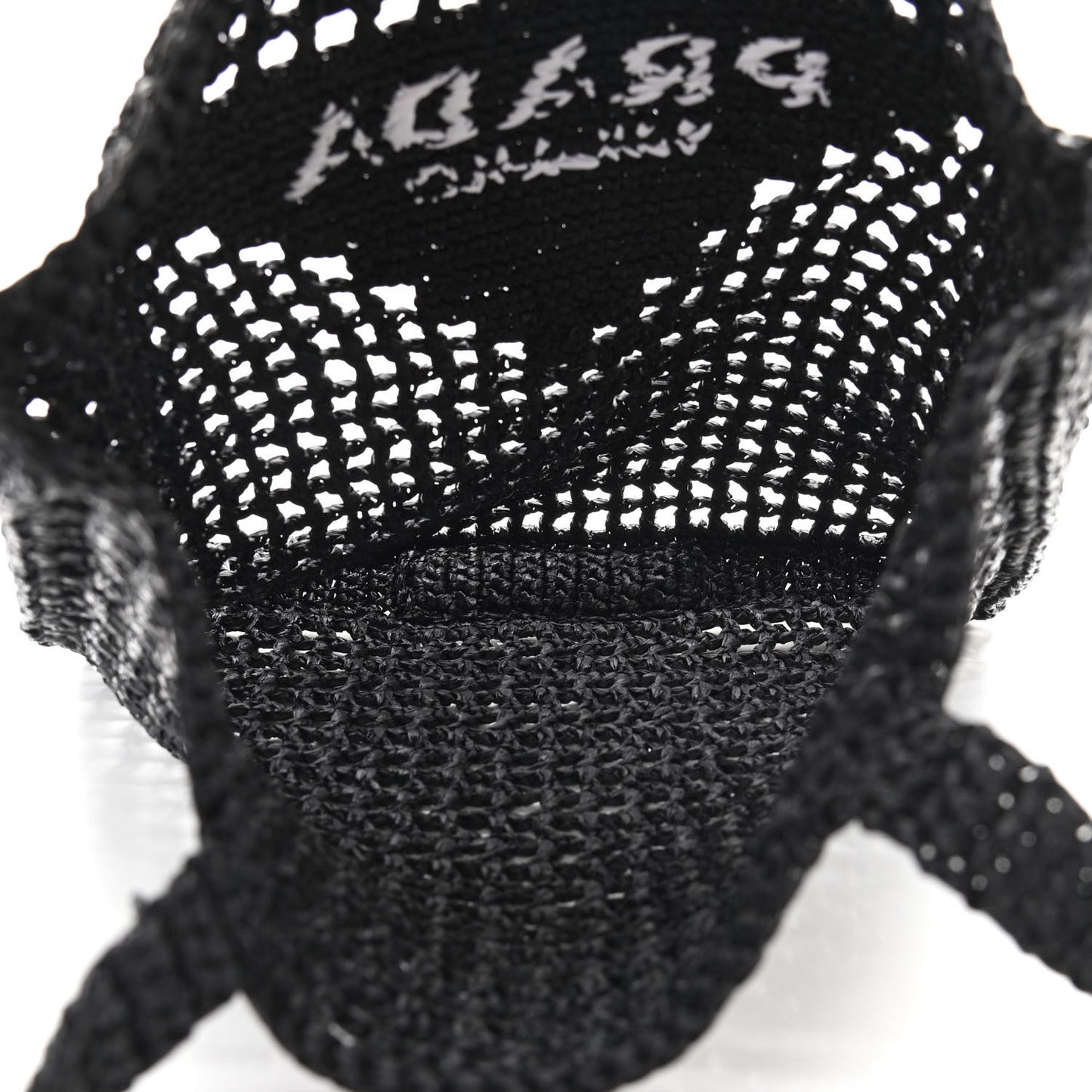 Yarn Raffia Effect Crochet Logo Embroidered Tote Bag Black