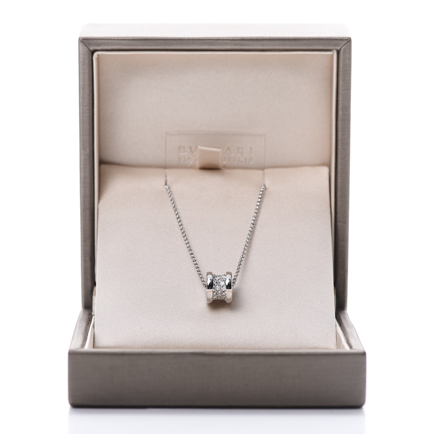 18K White Gold Diamond Small B.Zero1 Pave Pendant Necklace