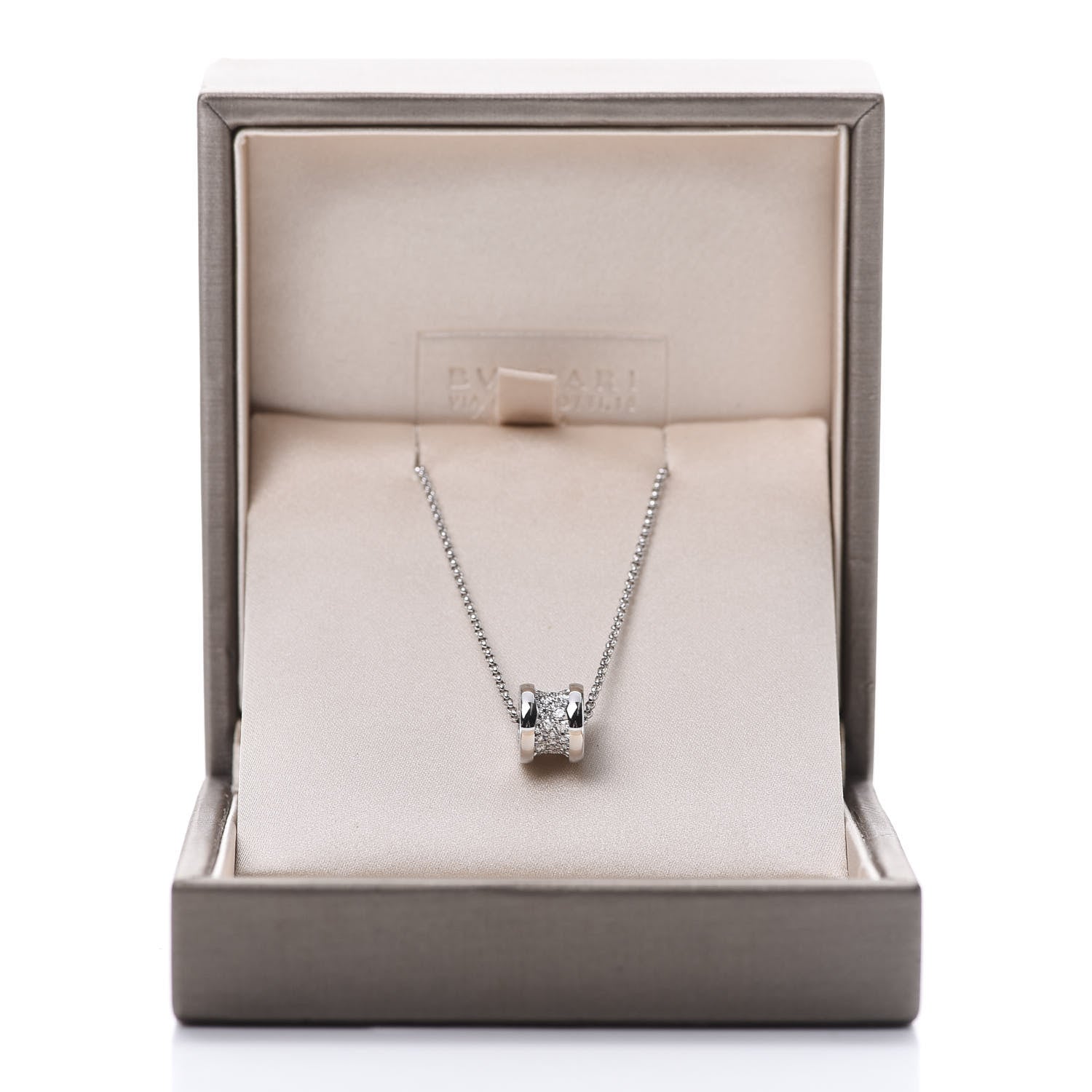 Bulgari 18K White Gold Diamond Small B.Zero1 Pave Pendant Necklace 9 of 9