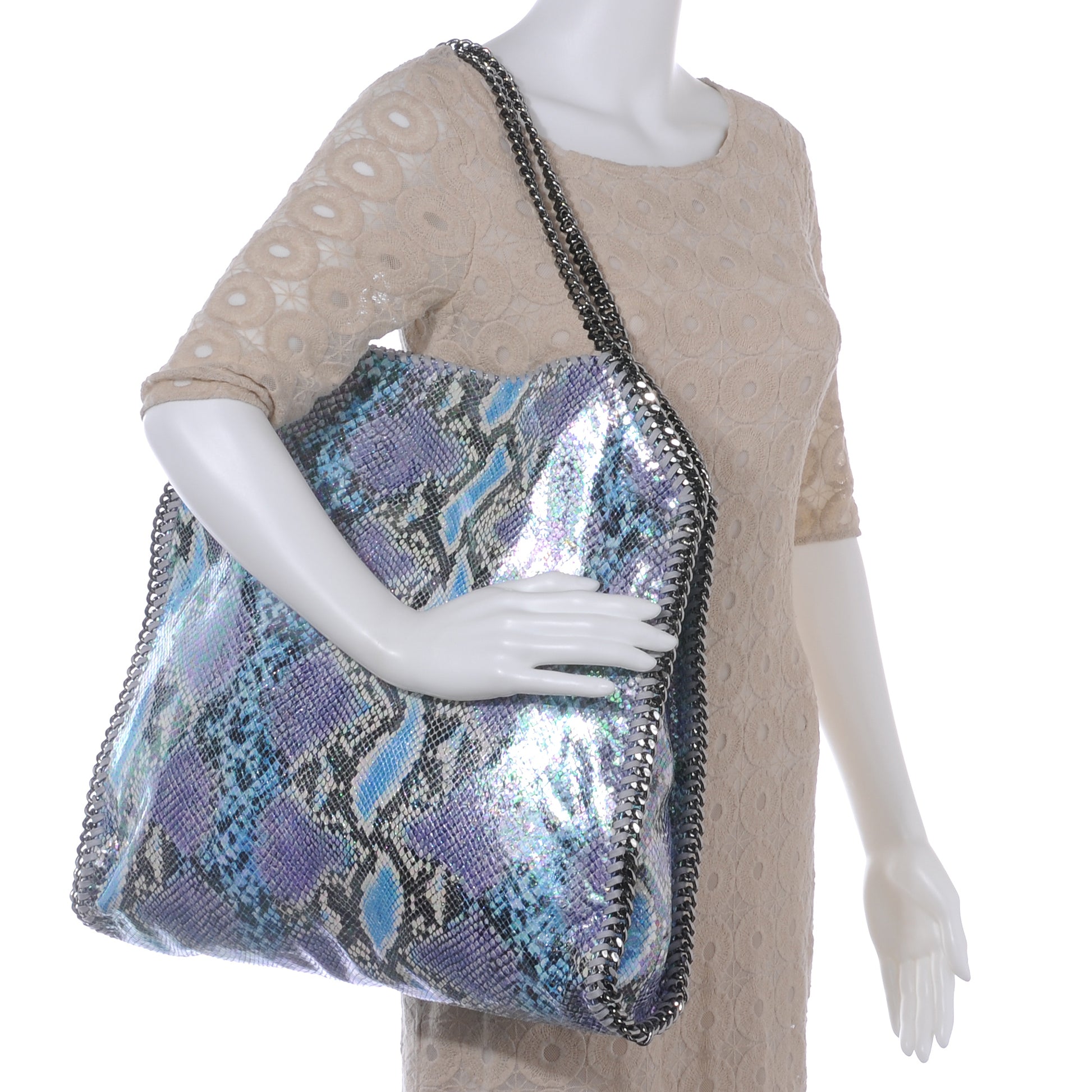 Stella McCartney Faux Python Large Oleographic Falabella Tote Blue 2 of 7