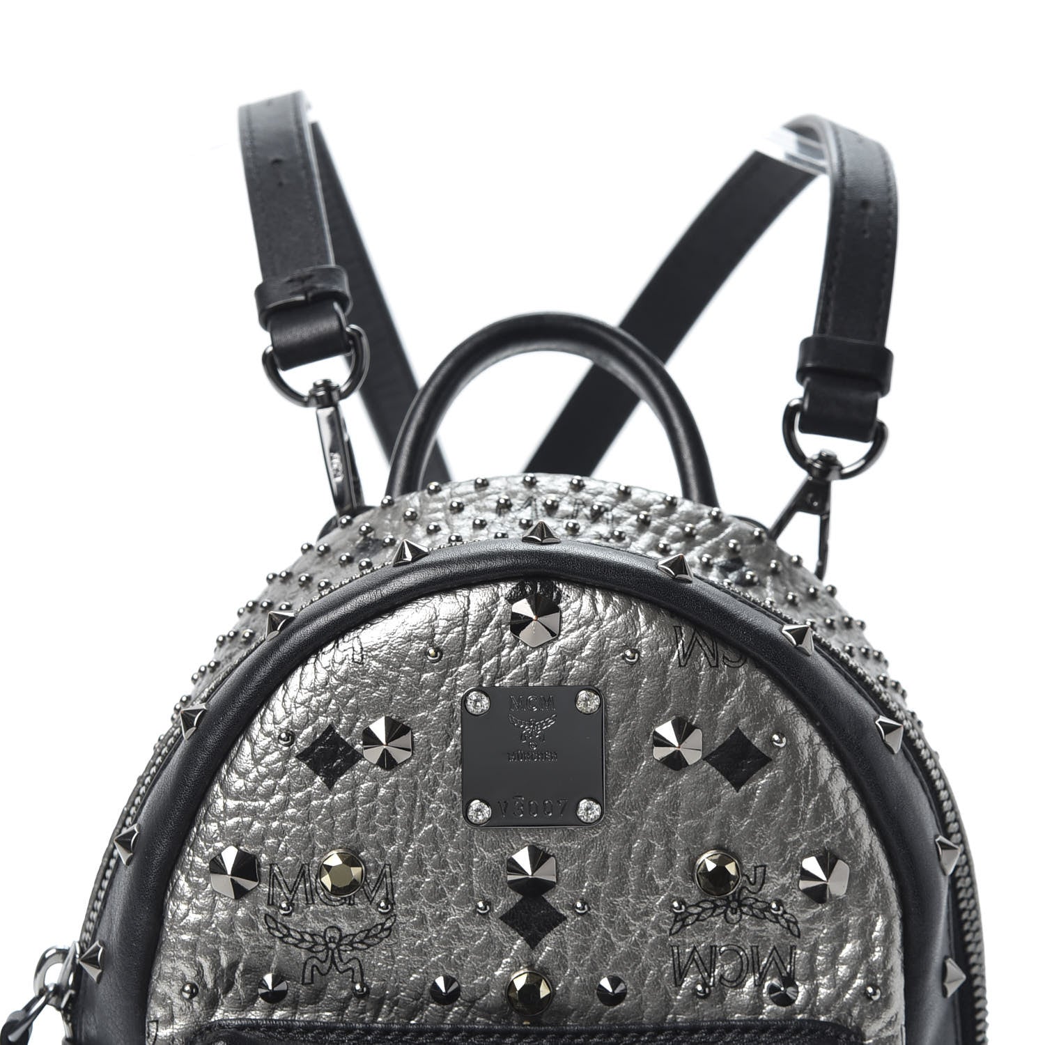MCM Metallic Visetos Studded Stark X-Mini Bebe Boo Backpack Silver 9 of 9