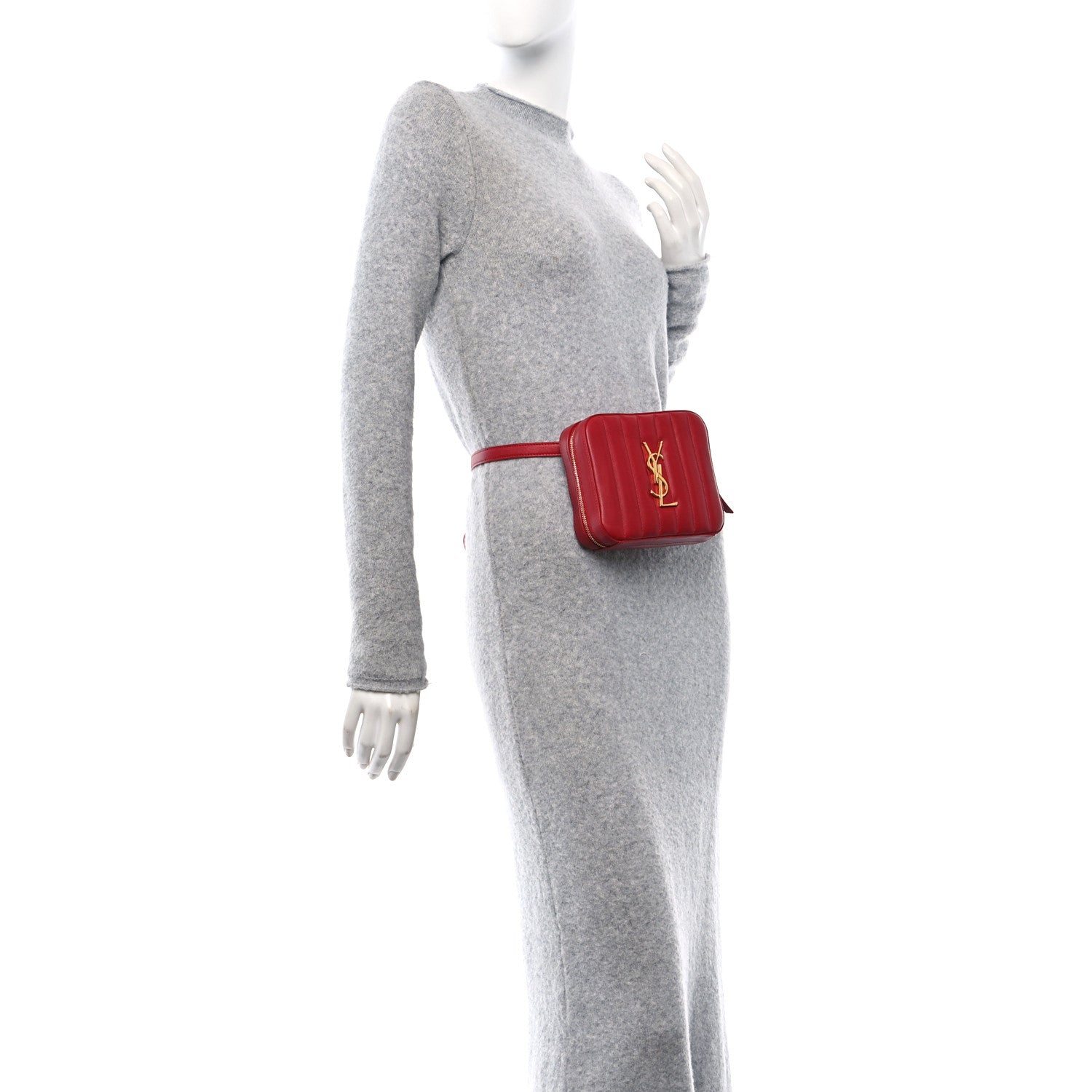 Saint Laurent Lambskin Matelasse Vicky Monogram Belt Bag Eros Red 2 of 10