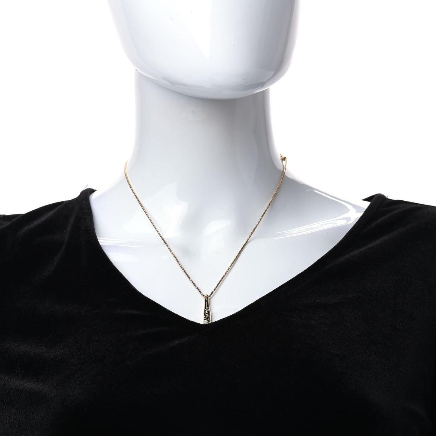 18K Yellow Gold Diamond Bamboo Drop Pendant Necklace