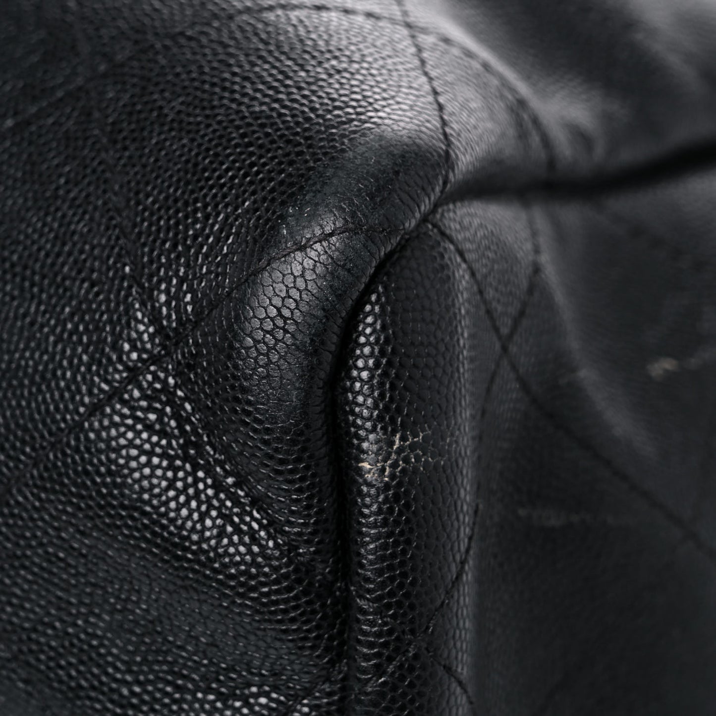 Caviar Stitched Large Shopping Tote Black