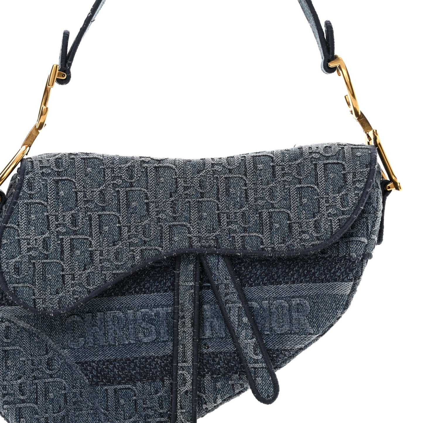 Oblique Embroidered Saddle Bag Denim Blue