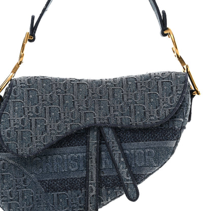 Christian Dior Oblique Embroidered Saddle Bag Denim Blue 8 of 18