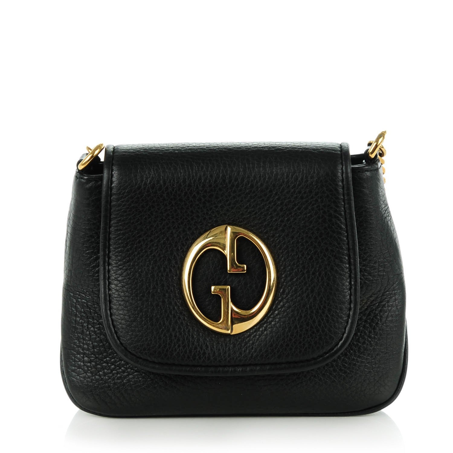 Gucci Pebbled Calfskin Small 1973 Chain Shoulder Bag Black 1 of 7
