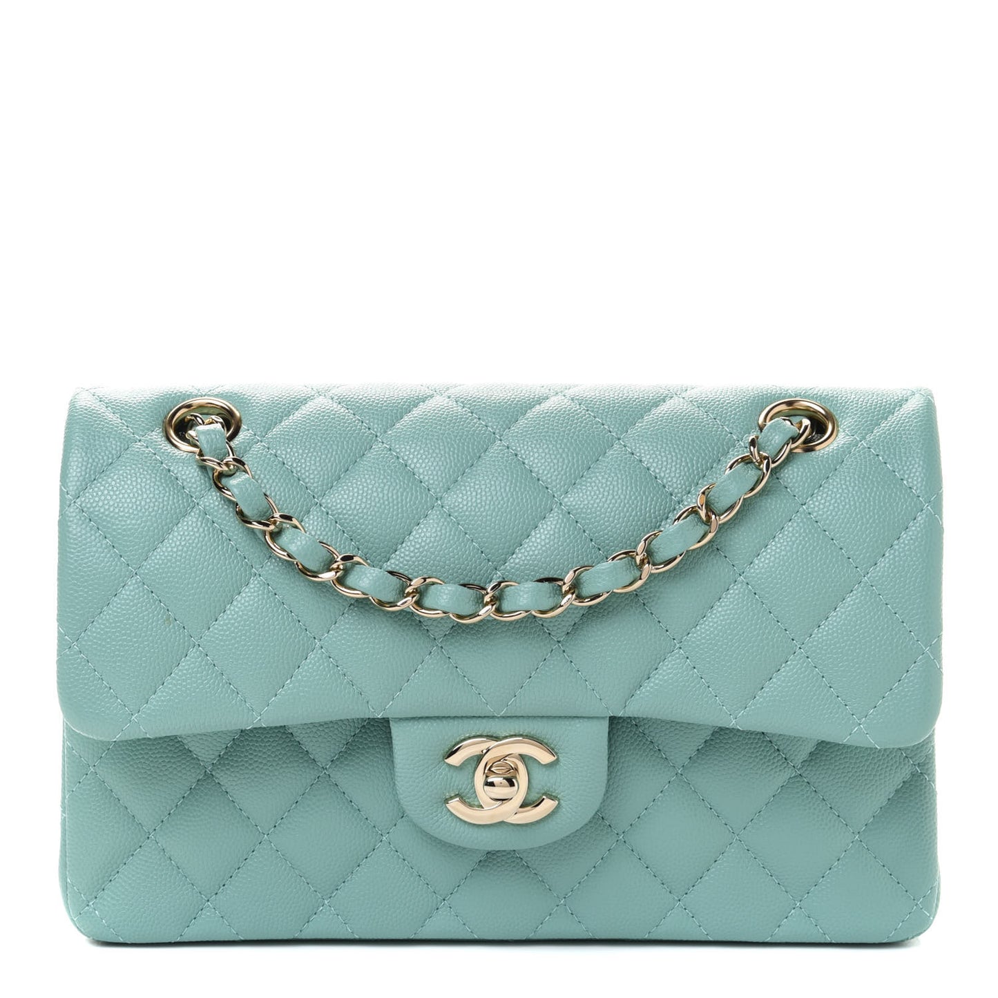 Caviar Quilted Small Double Flap Light Green