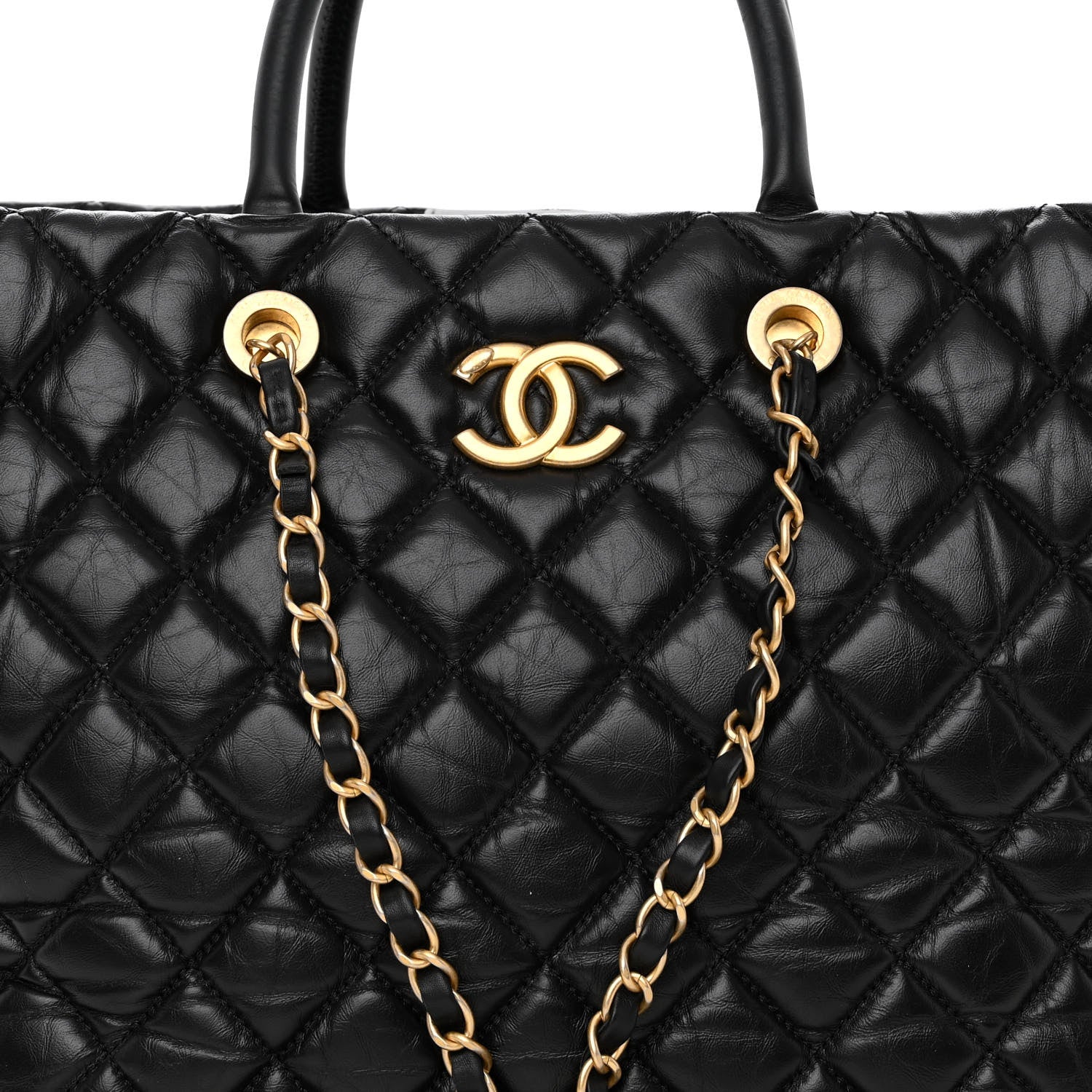 Chanel Aged Calfskin Quilted Large Coco Handle Shopping Tote Black 9 of 12