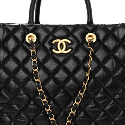 Chanel Aged Calfskin Quilted Large Coco Handle Shopping Tote Black 9 of 12