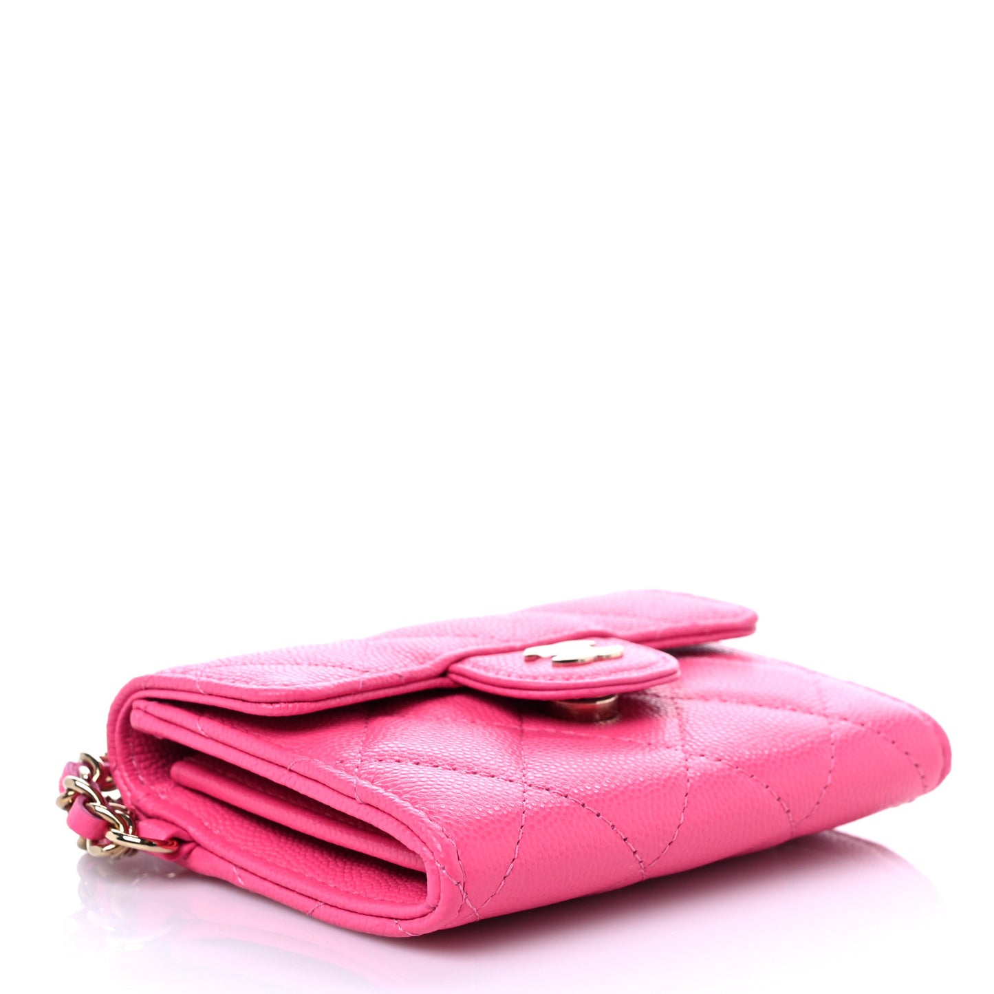 Caviar Quilted Flap Card Holder Chain Wristlet Rose