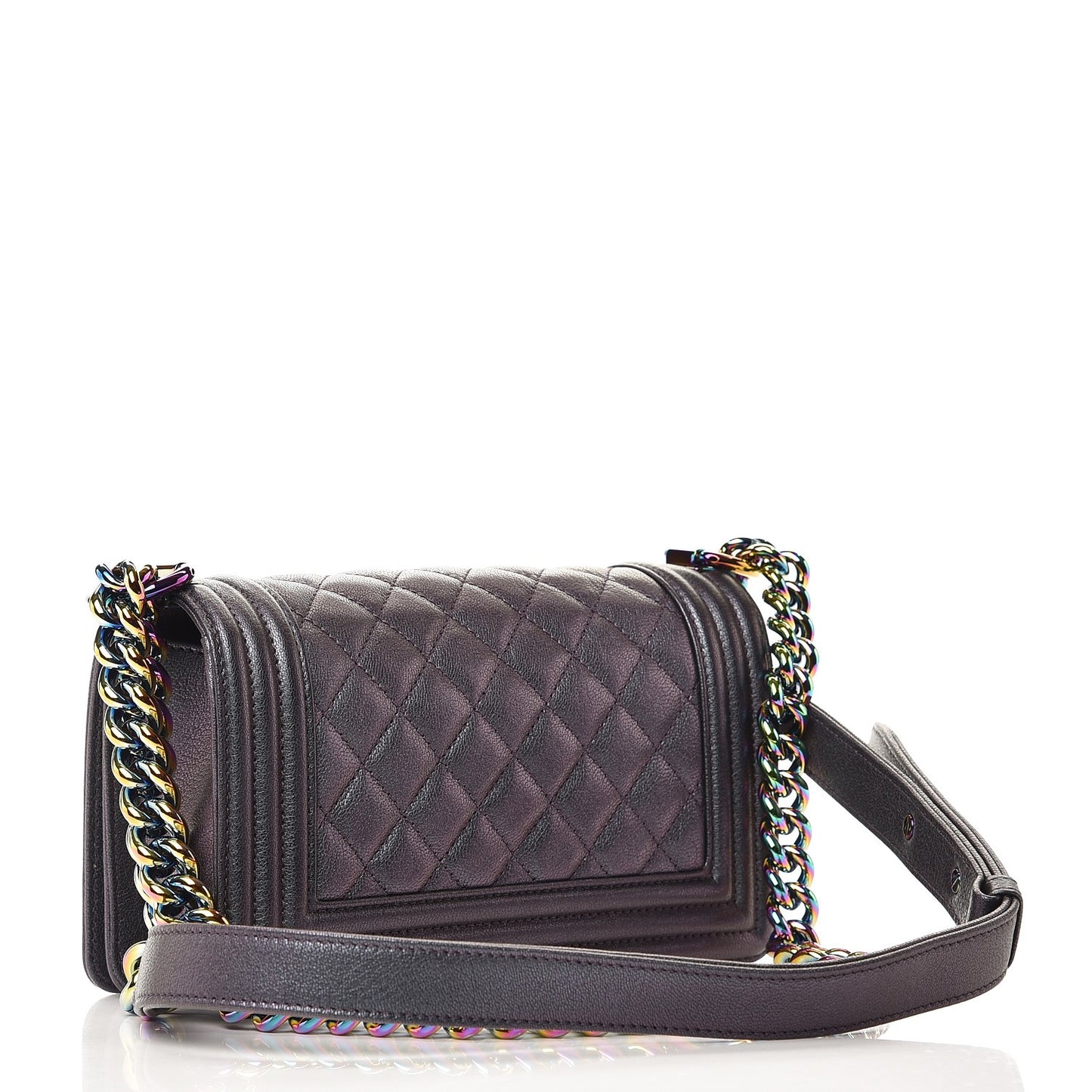 Iridescent Goatskin Quilted Small Boy Flap Purple