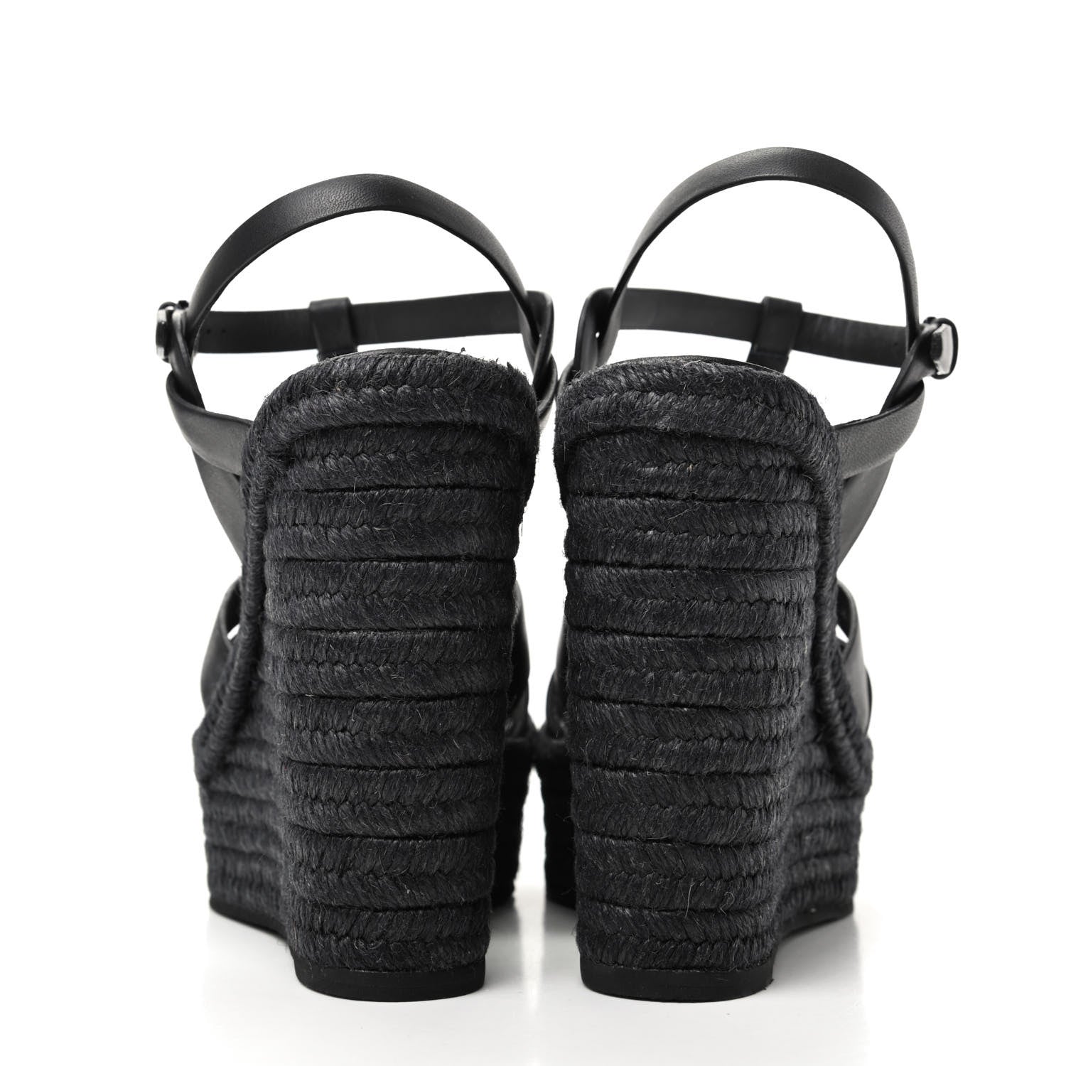 Saint Laurent Calfskin Tribute 95 Platform Espadrille Wedge Sandals 39.5 Black 6 of 8