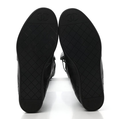 Chanel Calfskin Tumbled Lambskin Lace Up Knee High Sneaker Boots 38 Black 5 of 6