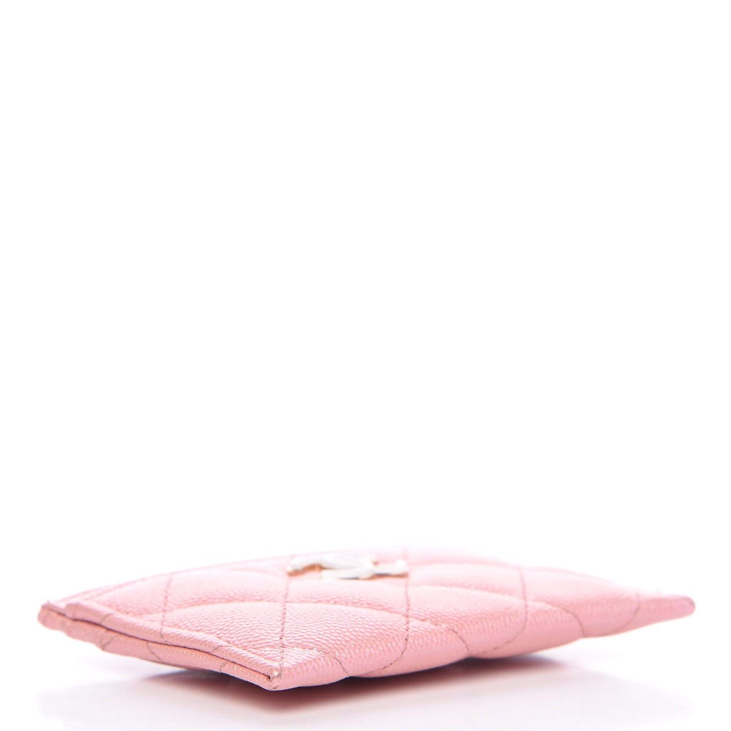 Iridescent Caviar Quilted Card Holder Rose Pink