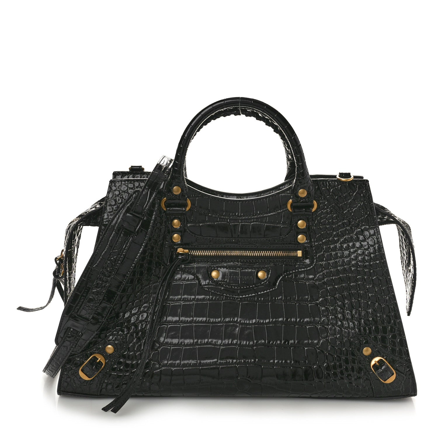 Balenciaga Shiny Supple Calfskin Crocodile Embossed Brass Hardware Neo Classic City Black 1 of 13