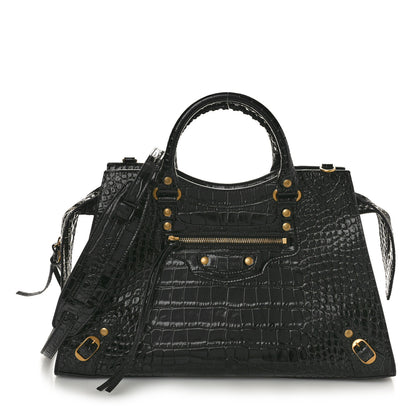Balenciaga Shiny Supple Calfskin Crocodile Embossed Brass Hardware Neo Classic City Black 1 of 13