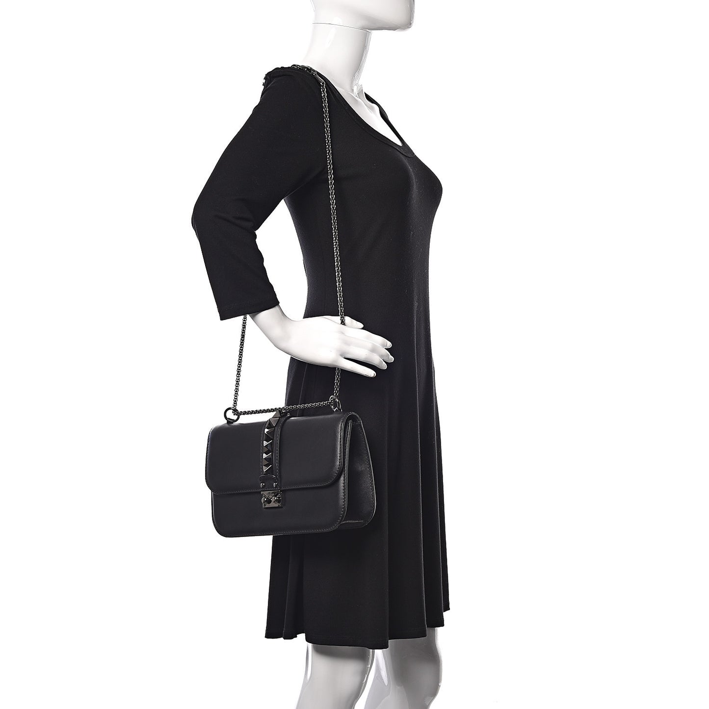 Vitello Medium Glam Lock Rockstud Flap Black