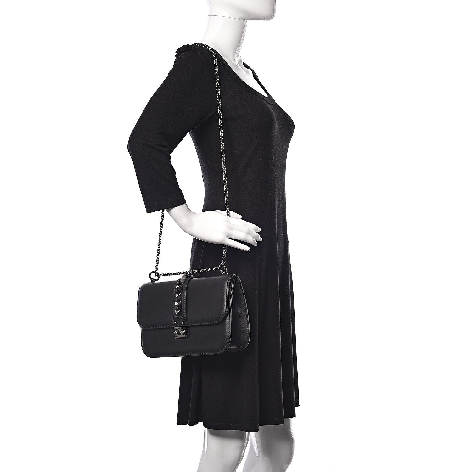 Valentino Garavani Vitello Medium Glam Lock Rockstud Flap Black 2 of 9