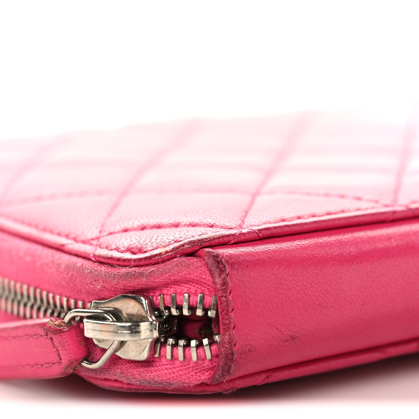 Lambskin Quilted Large Zip Around Organizer Wallet Pink
