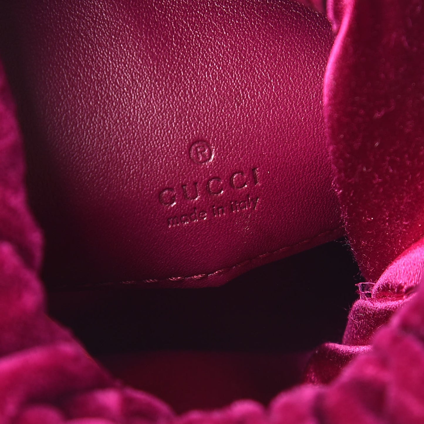 Velvet Matelasse Mini GG Marmont 2.0 Bucket Bag Fuchsia Violet Cyclamen