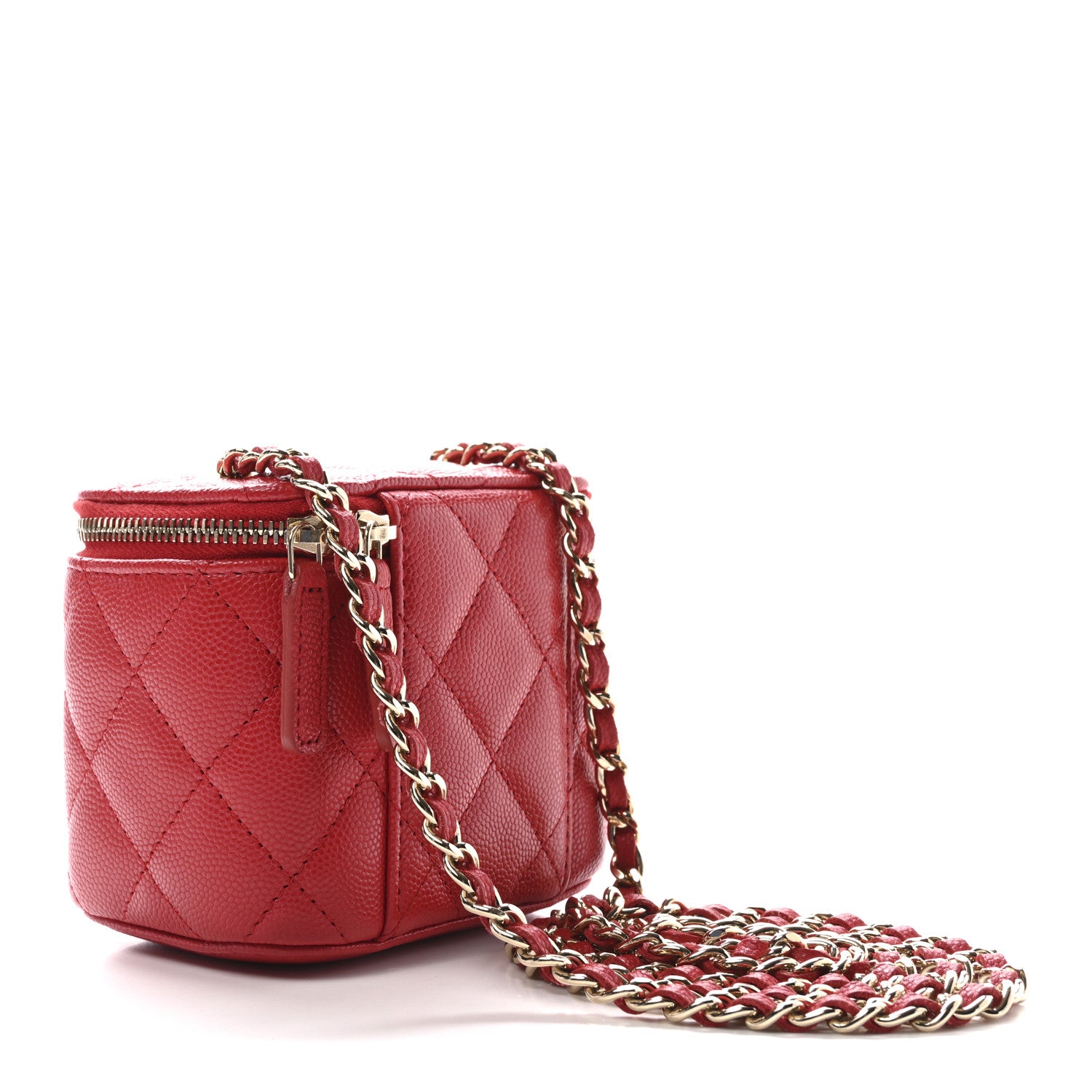 Chanel Caviar Quilted Mini Vanity Case With Chain Red 3 of 10