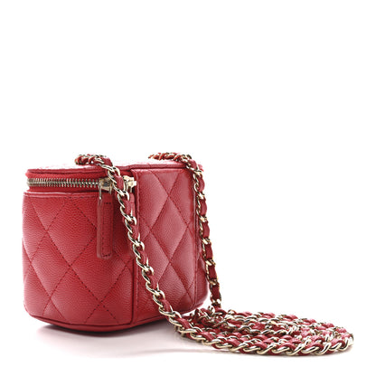 Chanel Caviar Quilted Mini Vanity Case With Chain Red 3 of 10