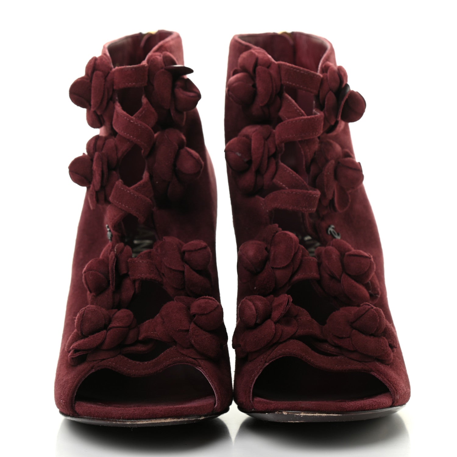 Chanel Suede Camellia Short Booties 39.5 Red 2 of 7