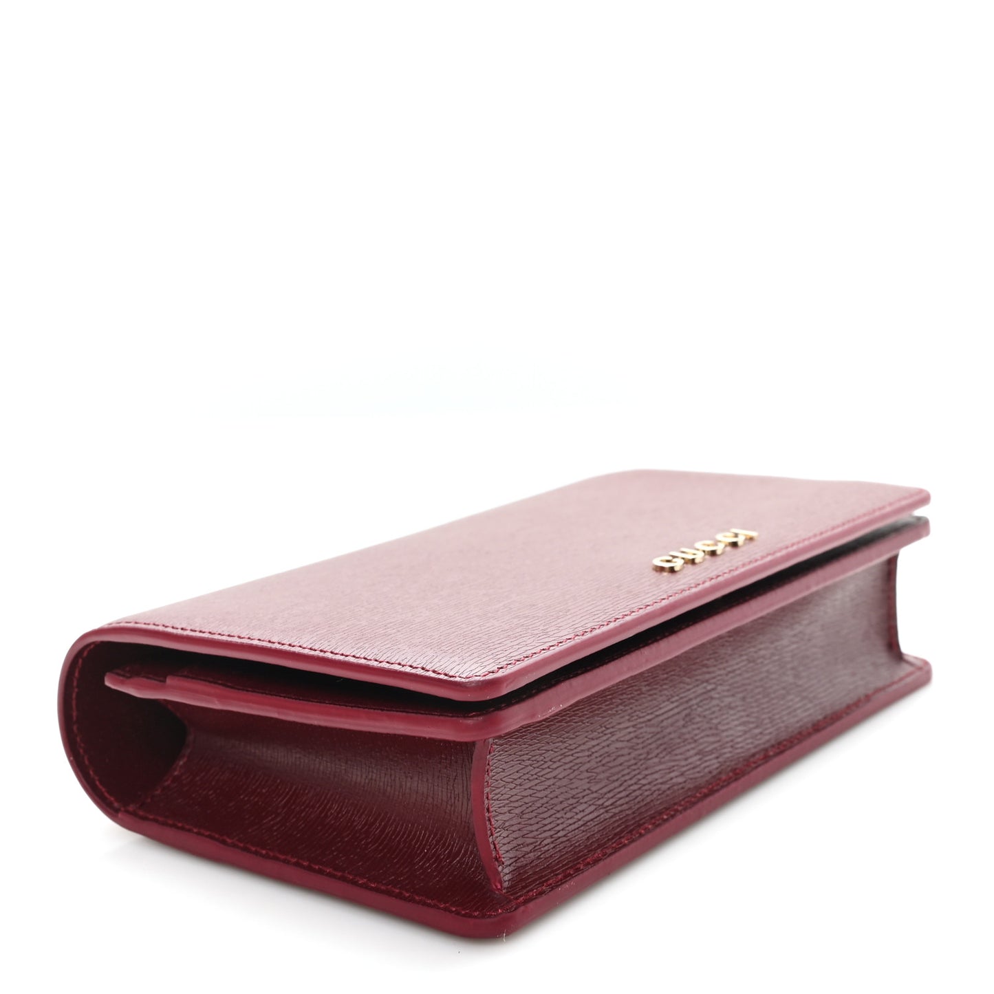 Textured Calfskin Script Logo Wallet On Chain Rosso Ancora