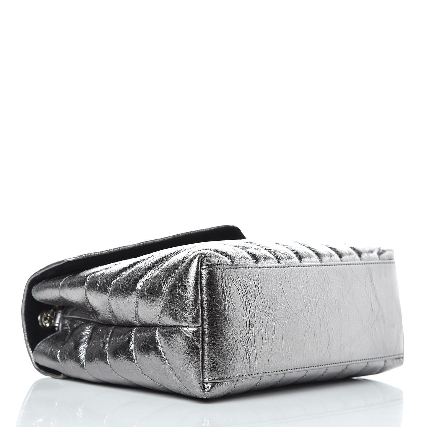 Metallic Calfskin Y Quilted Monogram Small Loulou Chain Satchel Acciaio