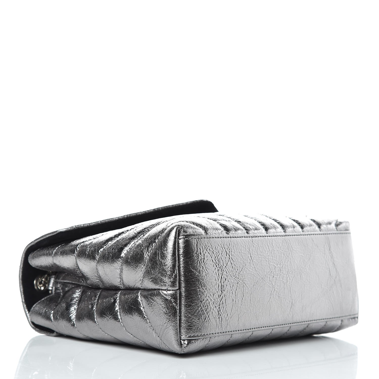 Saint Laurent Metallic Calfskin Y Quilted Monogram Small Loulou Chain Satchel Acciaio 4 of 10