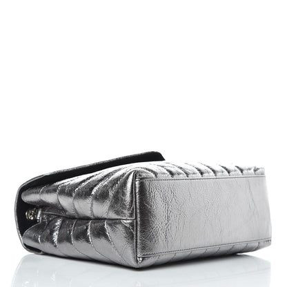 Saint Laurent Metallic Calfskin Y Quilted Monogram Small Loulou Chain Satchel Acciaio 4 of 10