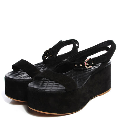Chanel Suede Calfskin Wedge Sandals 41 Black 3 of 7