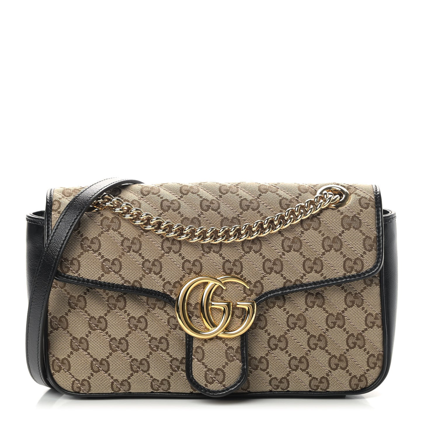 Monogram Matelasse Diagonal Small GG Marmont Shoulder Bag Beige Black