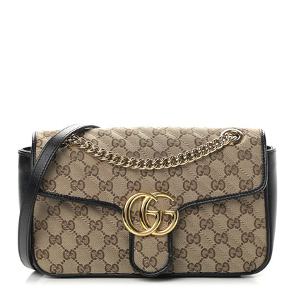 Gucci Monogram Matelasse Diagonal Small GG Marmont Shoulder Bag Beige Black 1 of 4