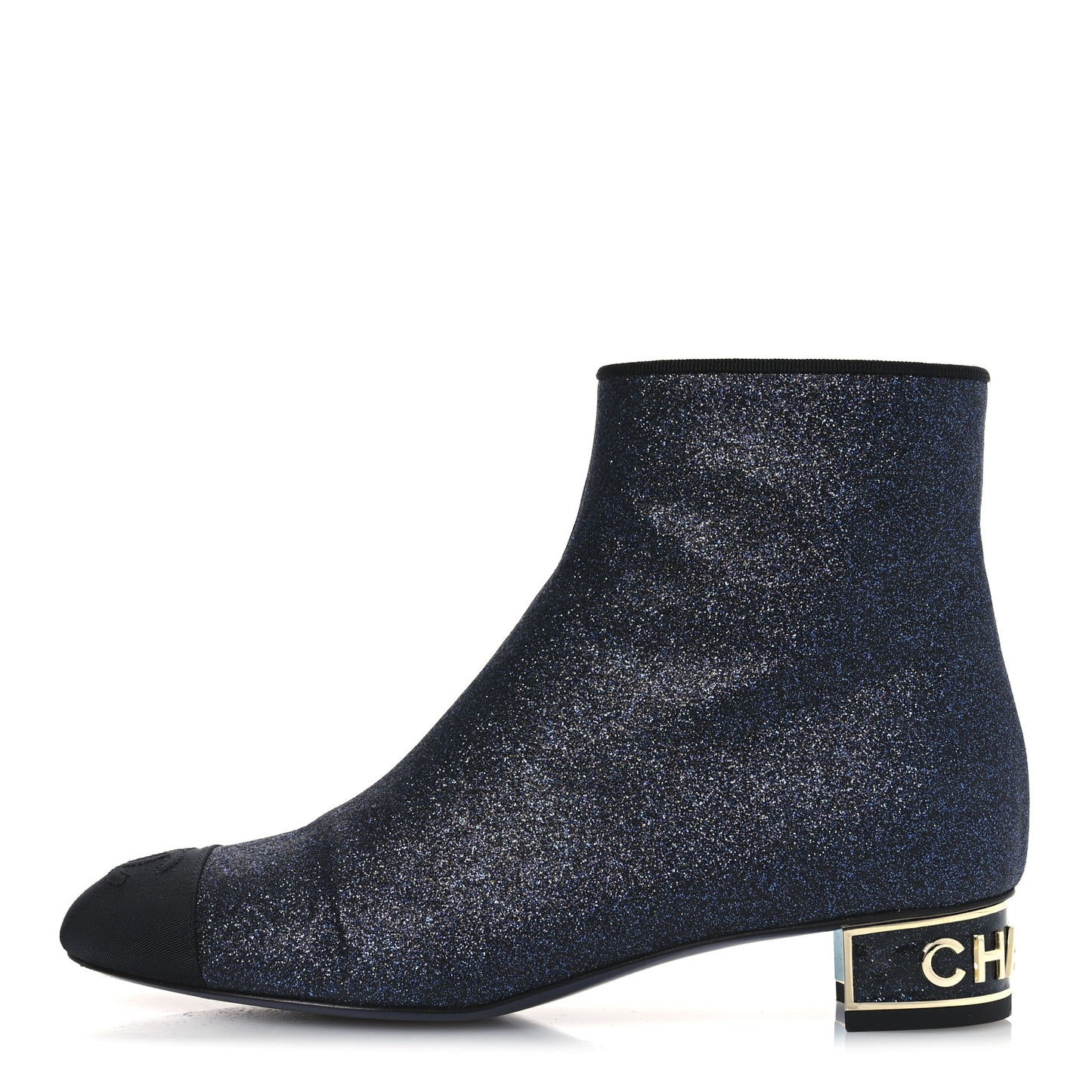 Sequin Grosgrain Cap Toe Logo Short Boots 37 Navy Black