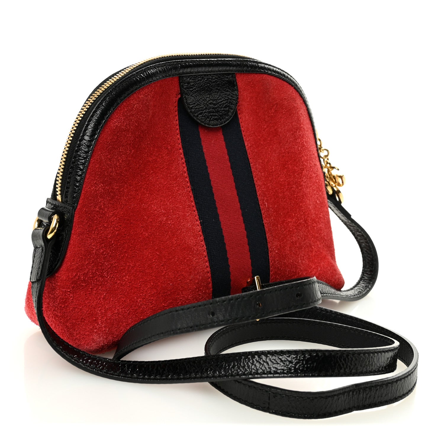 Gucci Suede Patent Web GG Small Ophidia Dome Shoulder Bag Hibiscus Red 3 of 10