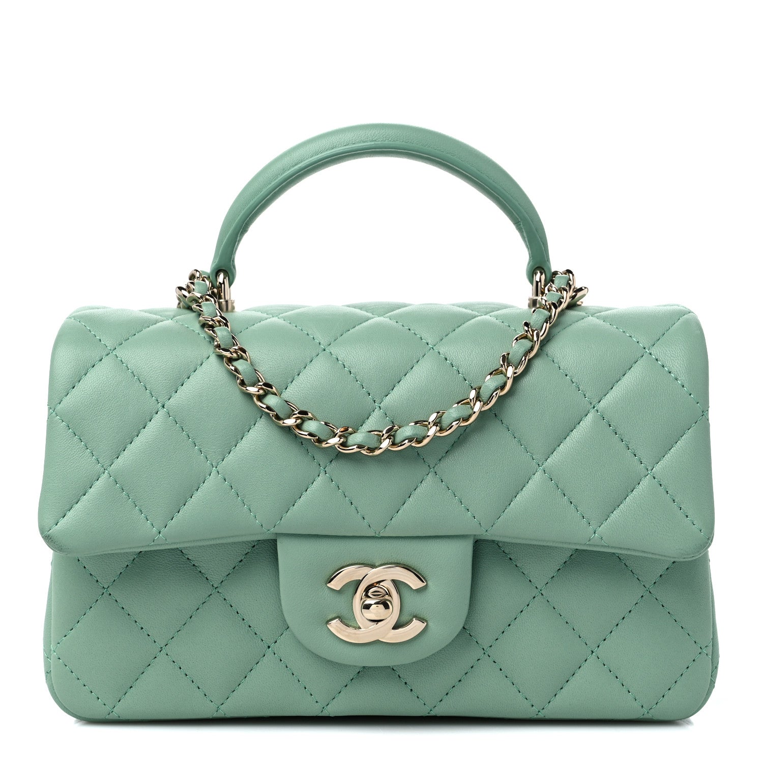 Chanel Lambskin Quilted Mini Top Handle Rectangular Flap Light Green 1 of 10