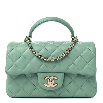Chanel Lambskin Quilted Mini Top Handle Rectangular Flap Light Green 1 of 10